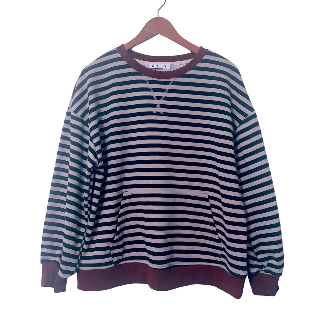 UEU Women‎ Striped Crewneck Sweatshirt Small Oversized Kangaroo Pocket Casual